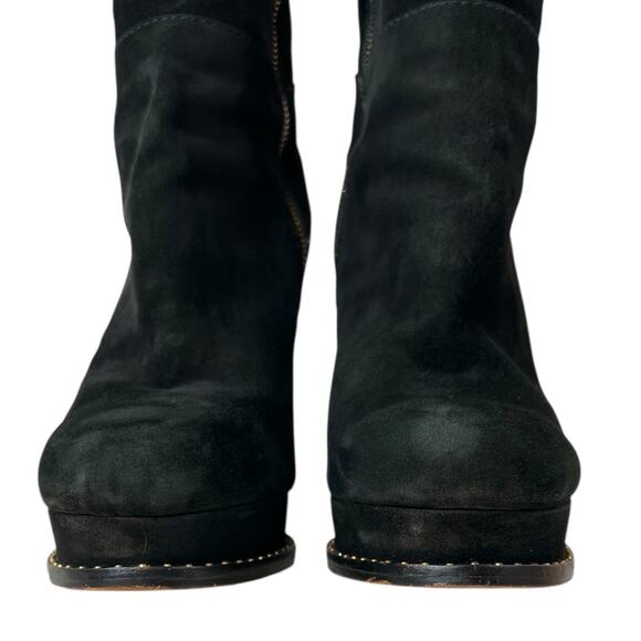 DKNY Teryn Black Suede Mid-Calf Stiletto Platform Boots Gold Zip Women's Size 10 - Picture 5 of 12